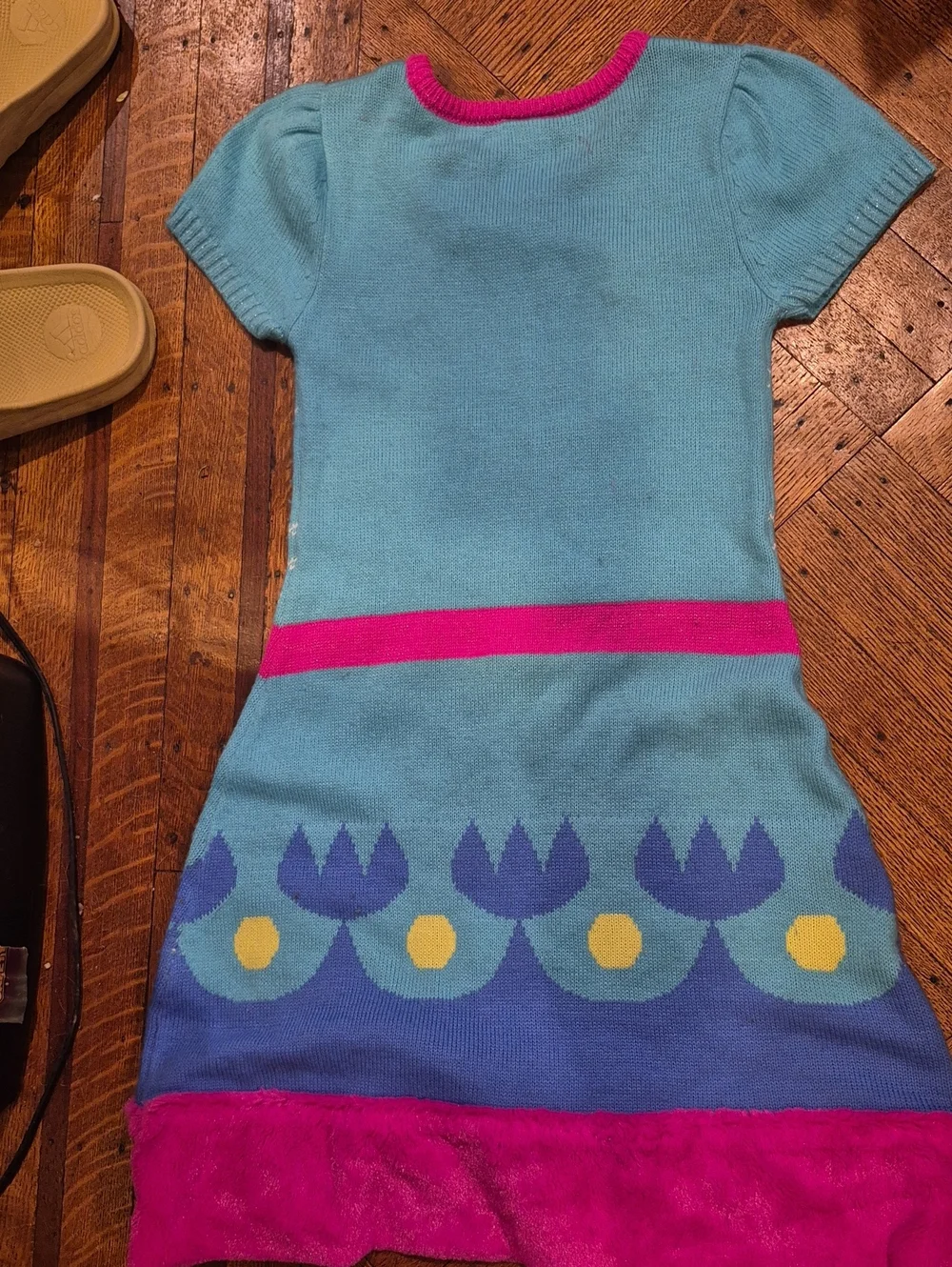 Trolls Blue Knit Short Sleeve Dress with Pink Accents